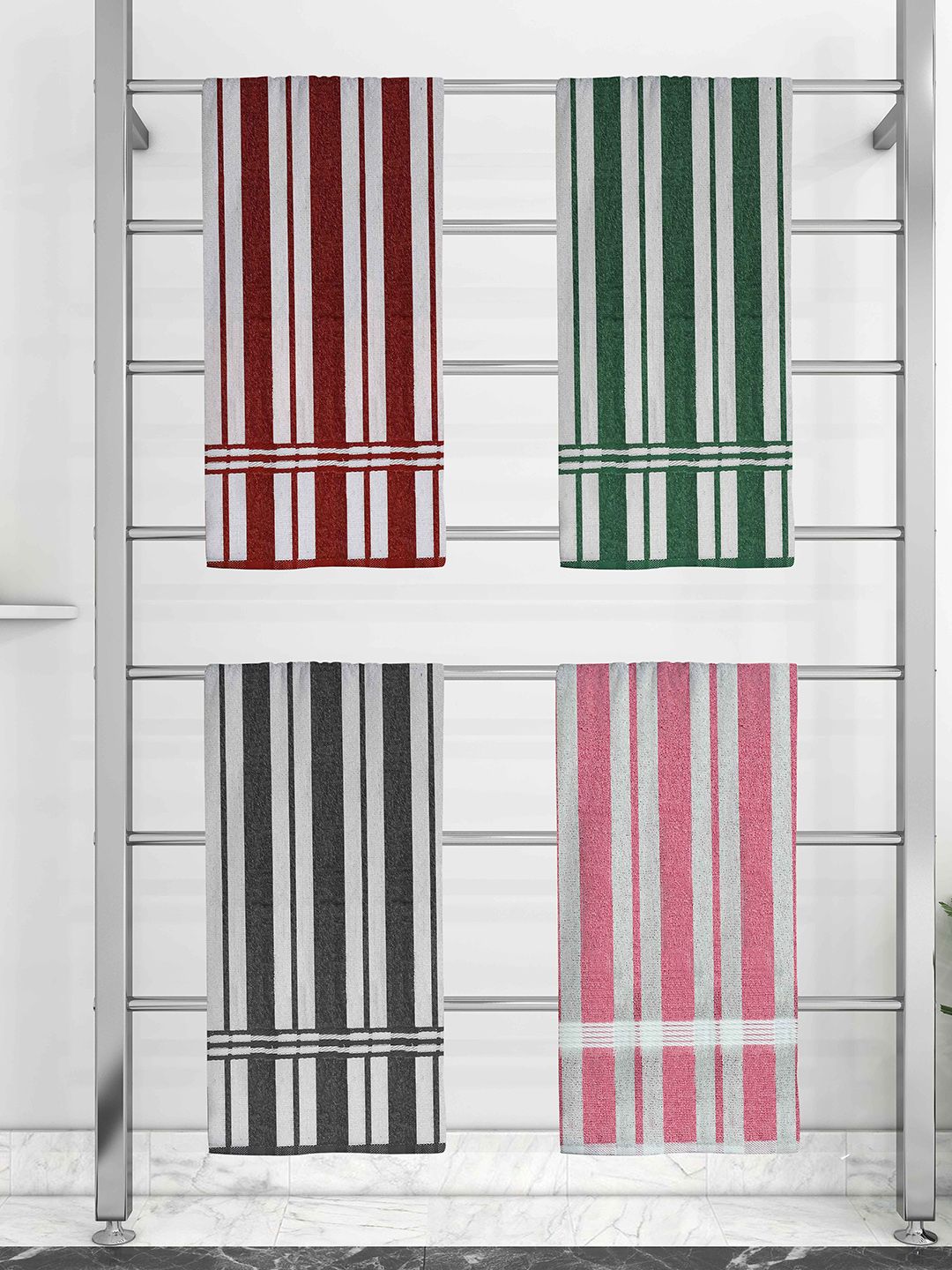 Athom Trendz Set of 4 Striped Pure Cotton Bath Towels Price in India