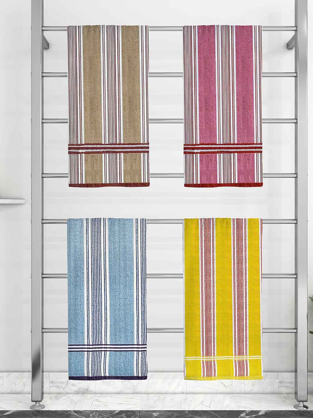 Athom Trendz Set Of 4 Striped 210 GSM Pure Cotton Bath Towels Price in India