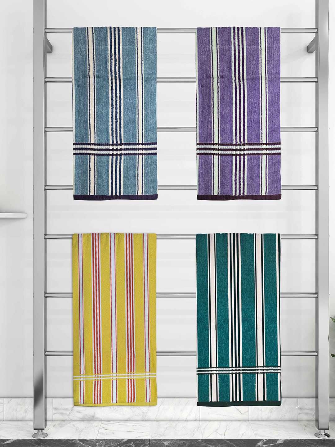 Athom Trendz Set Of 4 Striped Pure Cotton 210 GSM Bath Towel Price in India