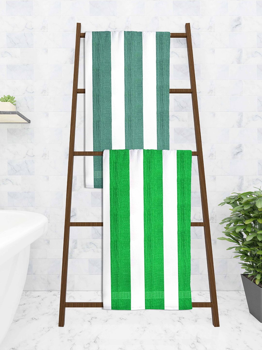 Athom Trendz Set Of 2 Striped 210 GSM Pure Cotton Bath Towels Price in India