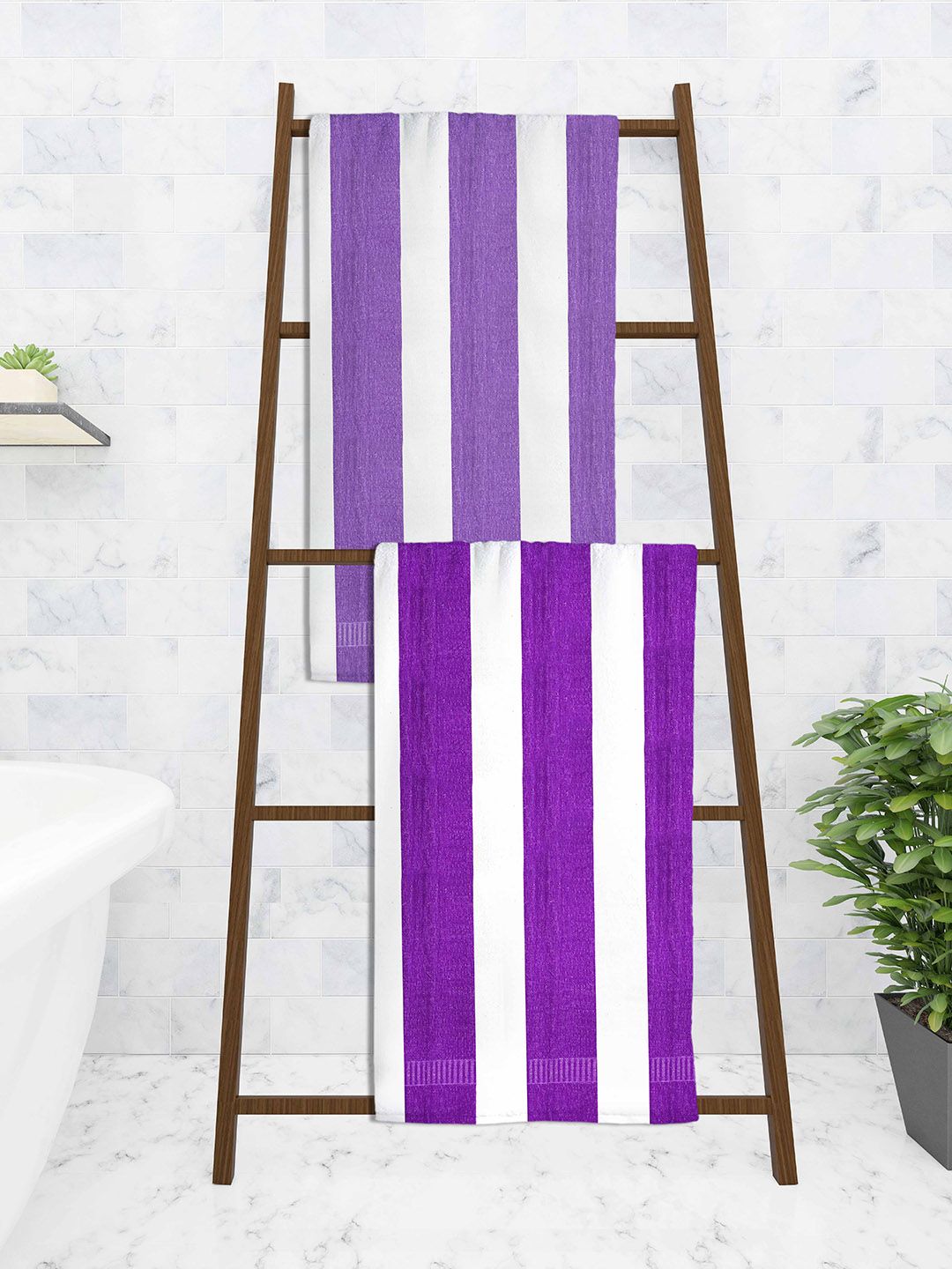 Athom Trendz Set Of 2 Striped 210 GSM Pure Cotton Bath Towels Price in India