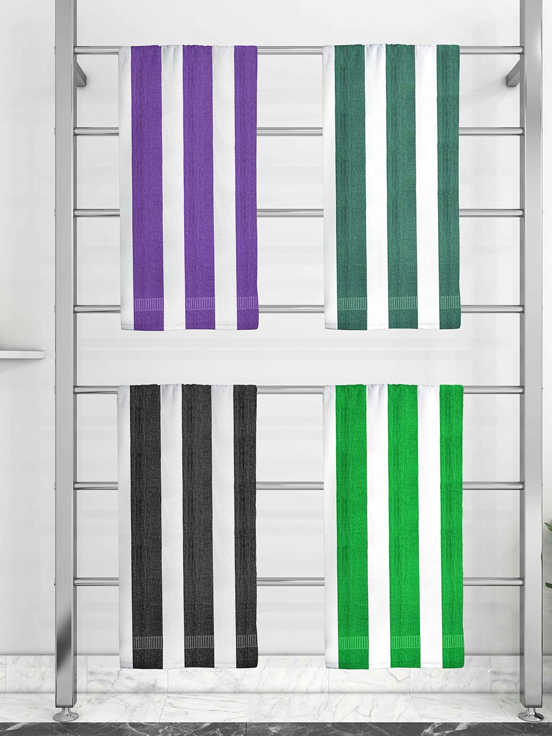 Athom Trendz Set Of 4 Striped 210 GSM Pure Cotton Bath Towels Price in India