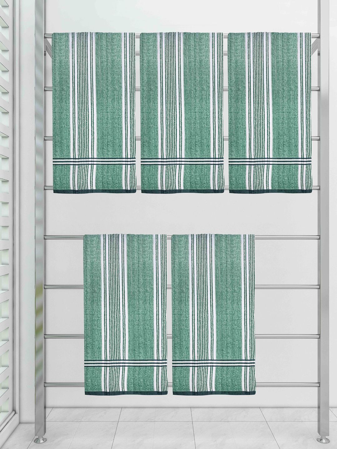 Athom Trendz Set Of 5 Striped Pure Cotton 210 GSM Bath Towel Price in India