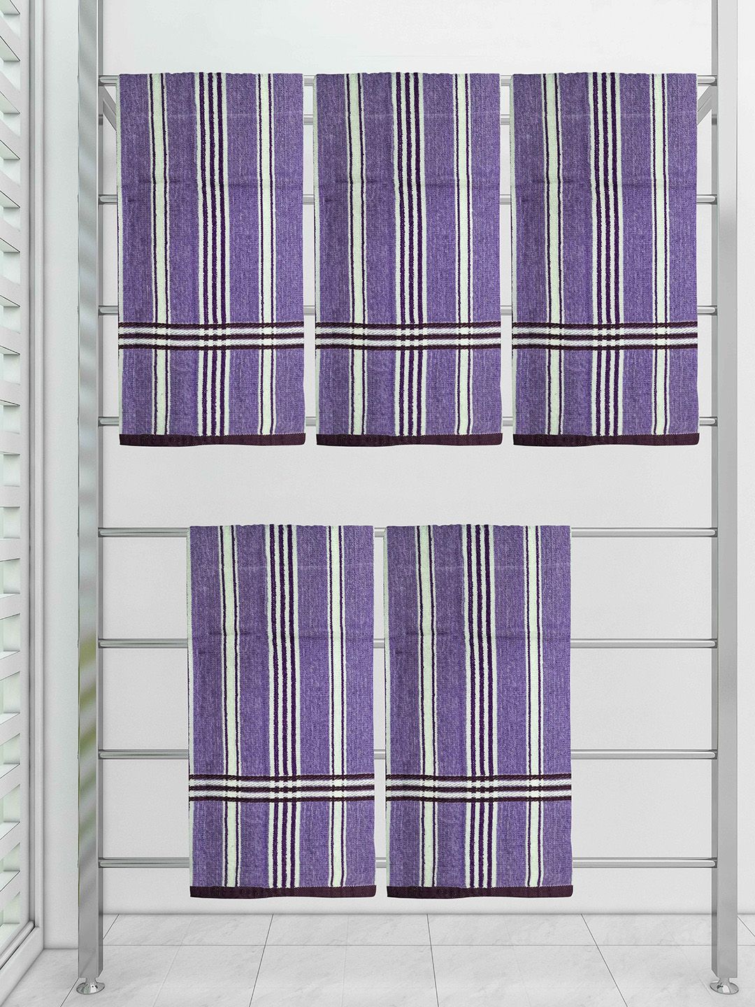 Athom Trendz Set of 5 Striped Cotton 210 GSM Bath Towels Price in India