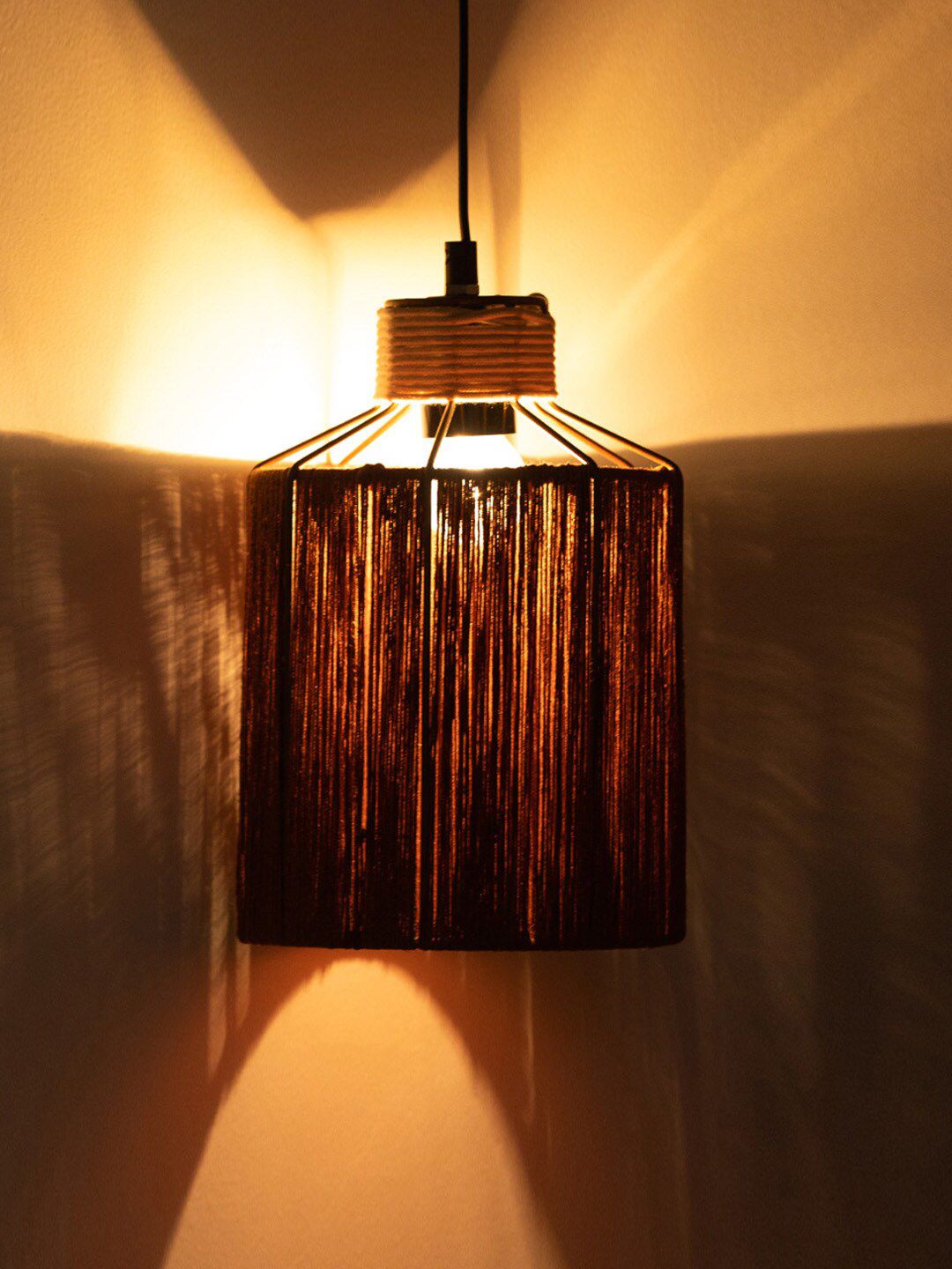 ExclusiveLane Orange  Solid Jute Hanging Pendant Ceiling Lamps Price in India