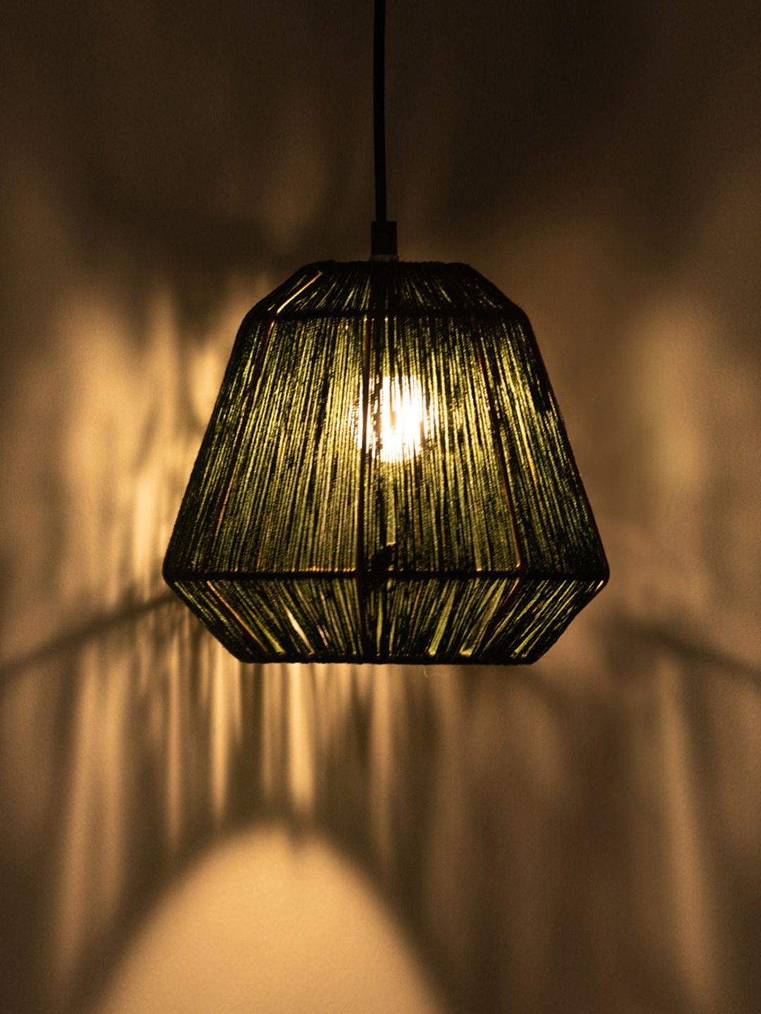 ExclusiveLane Olive Green Cylindrical Hanging Pendant Ceiling Lamps Price in India