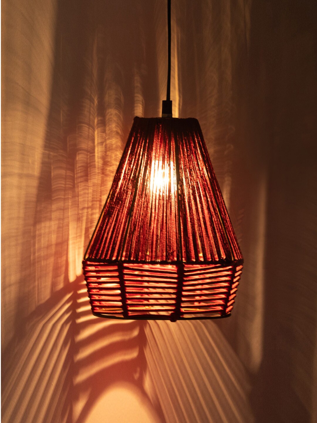 ExclusiveLane Red Solid Handwoven Pyramidal Hanging Pendant Ceiling Lamps Price in India