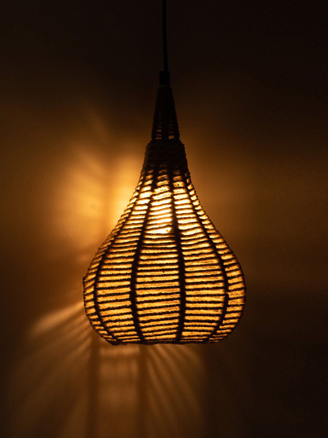 ExclusiveLane Beige Solid Jute Hanging Pendant Ceiling Lamps Price in India