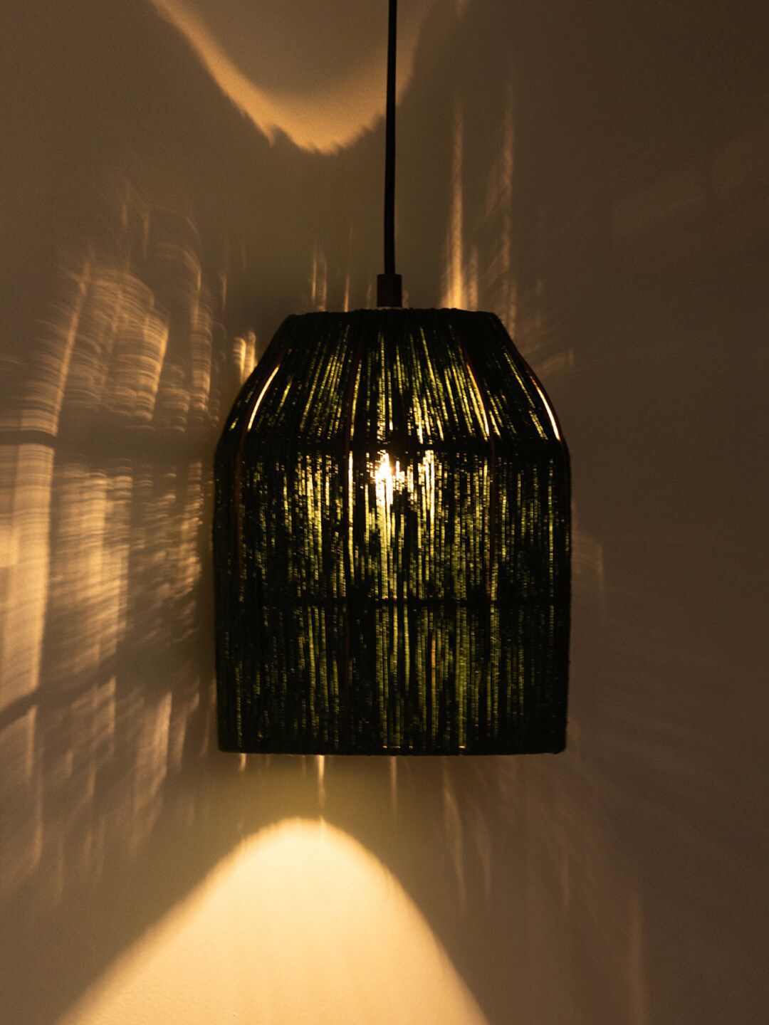 ExclusiveLane Olive-Green Handwoven Cylindrical Hanging Pendant Ceiling Lamps Price in India