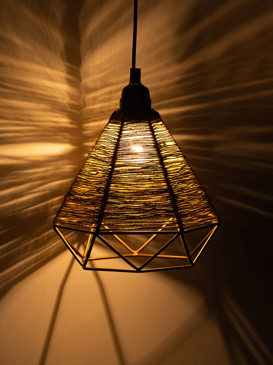 ExclusiveLane  Brown Solid Jute Hanging Pendant Ceiling Lamps Price in India