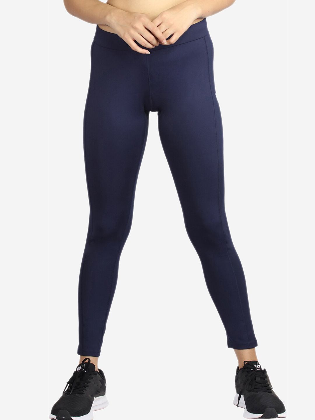 VELOZ Women Navy Blue Solid Hydro Dry Tights Price in India