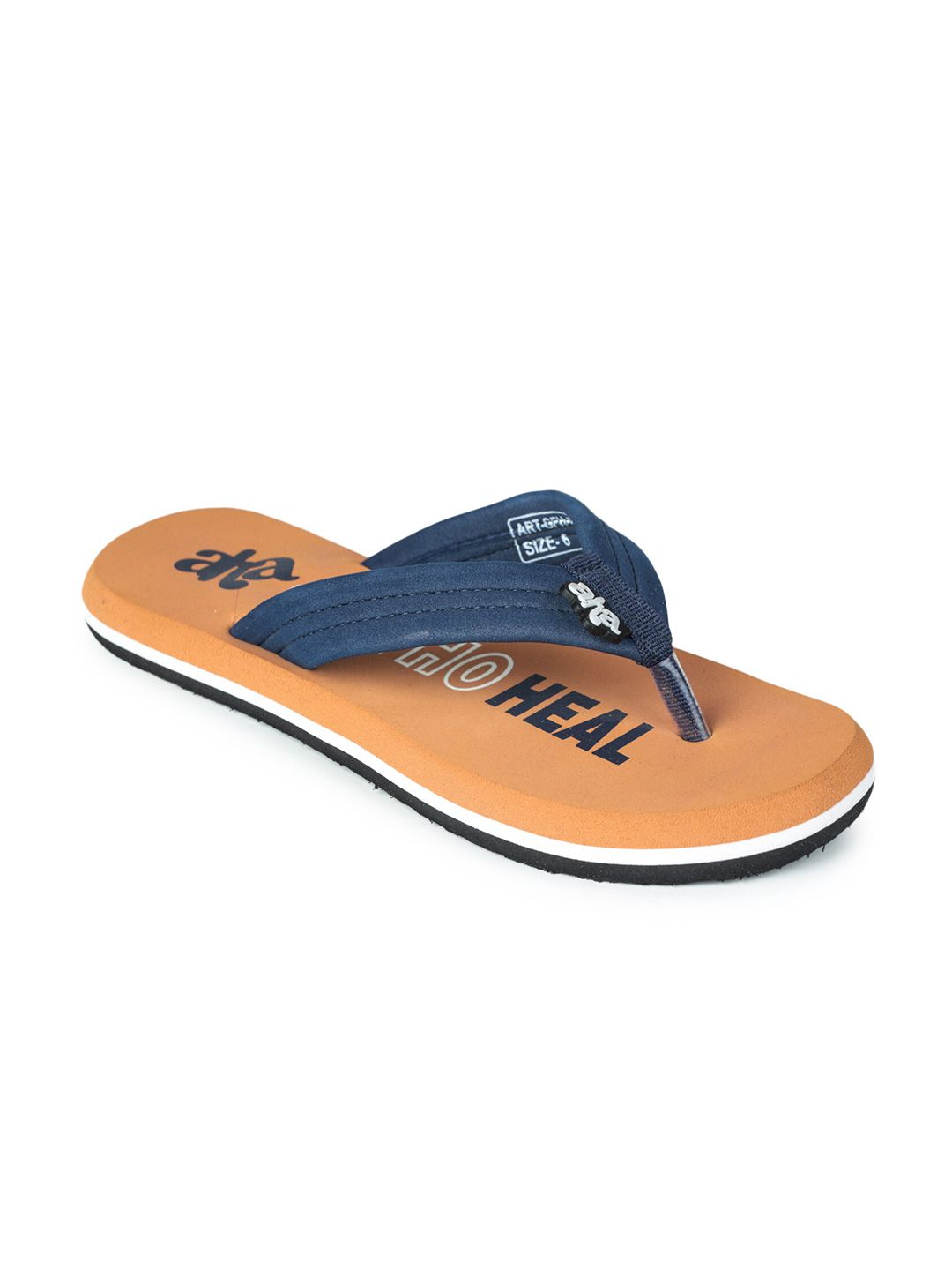 Liberty Women Camel Brown & Blue Printed Rubber Thong Flip-Flops Price in India