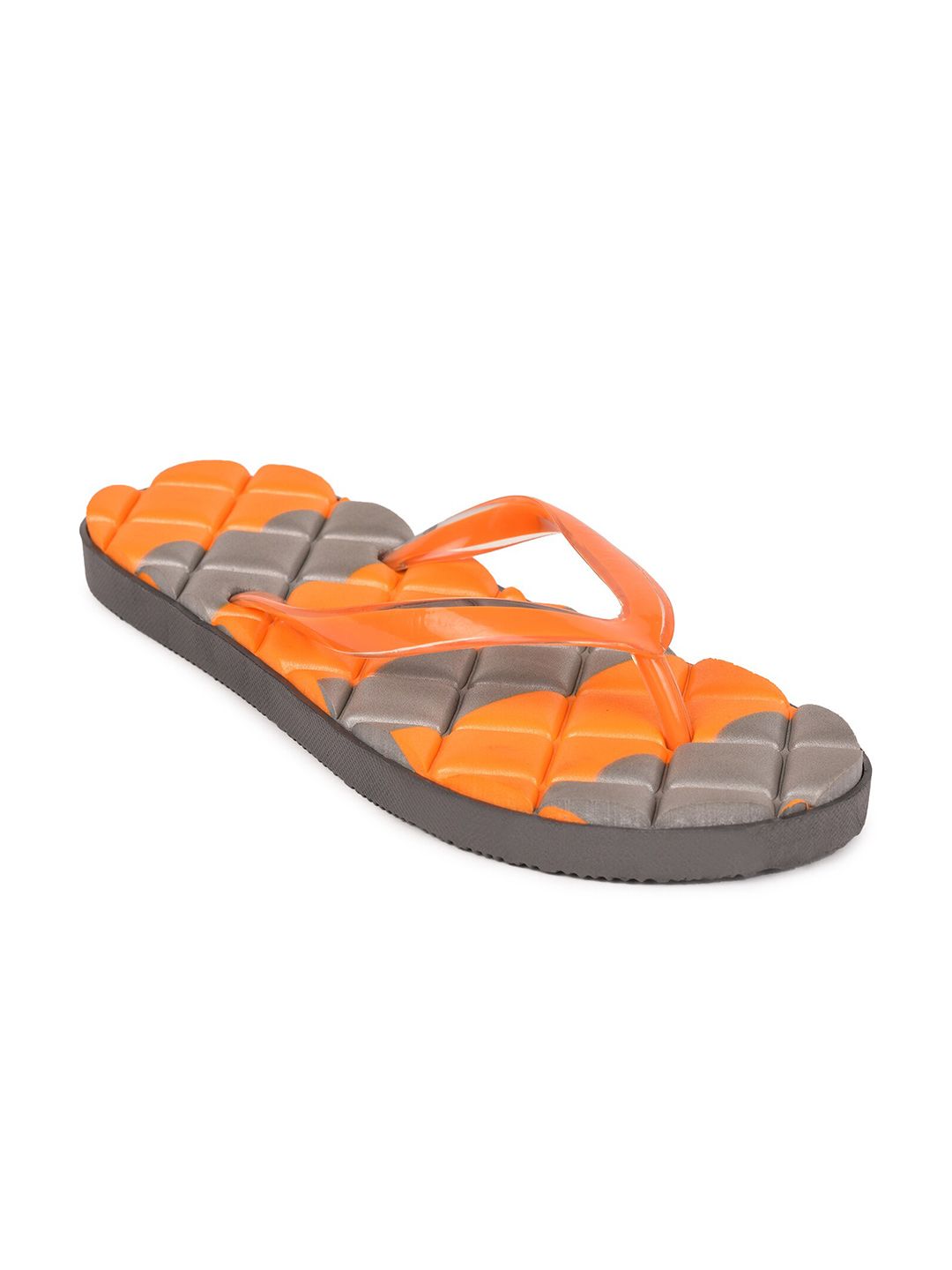 Liberty Women Orange & Grey Printed Rubber Thong Flip-Flops Price in India