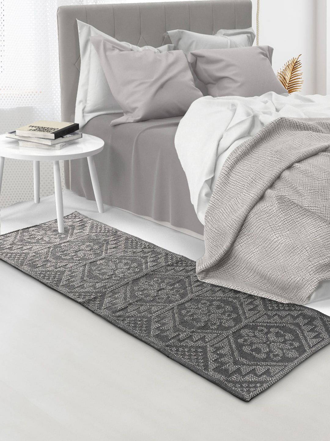 Saral Home Grey Woven Design Cotton Handwoven Runner Price in India