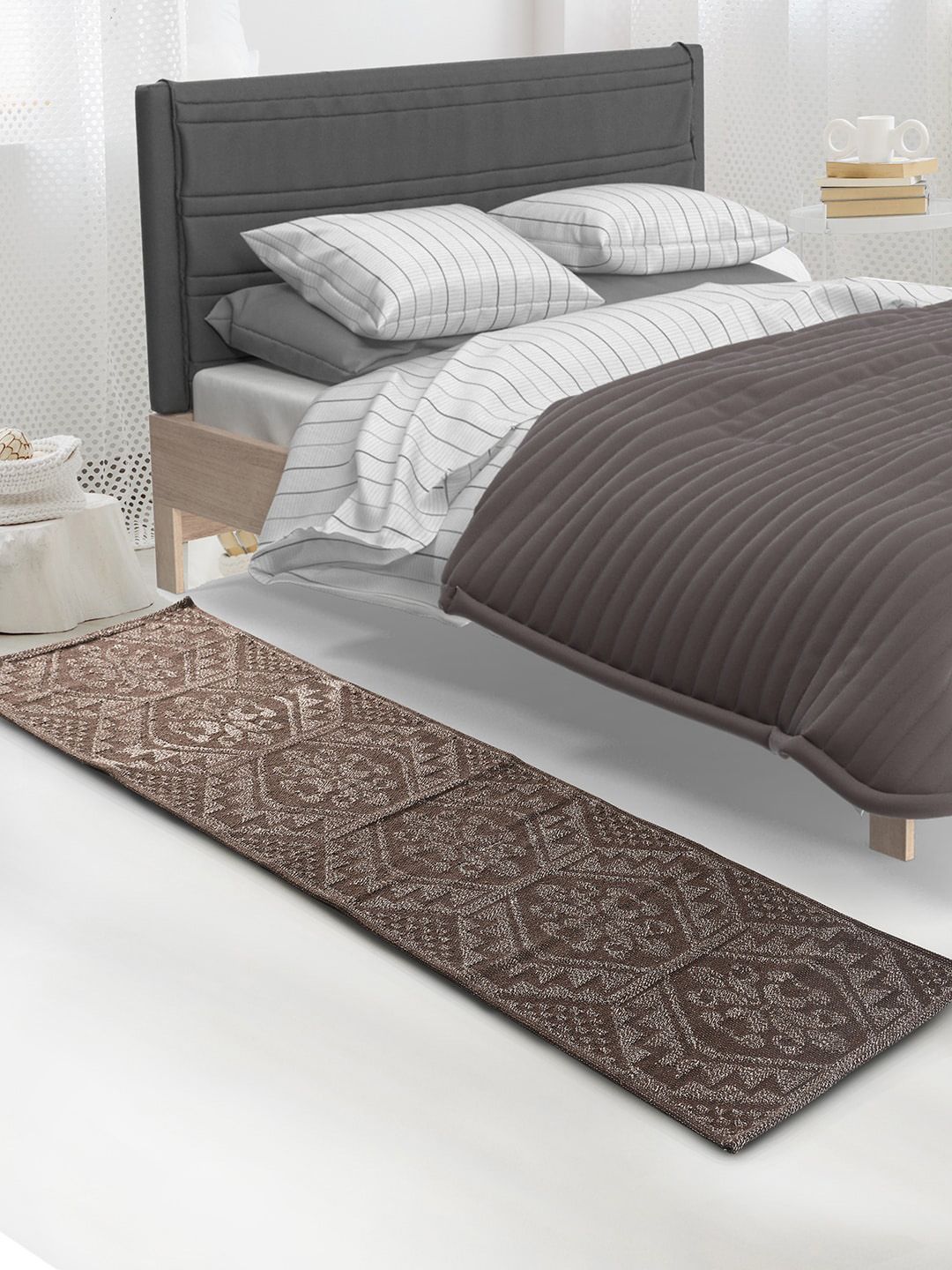 Saral Home Brown Cotton Printed Anti Skid Floor Runner Price in India