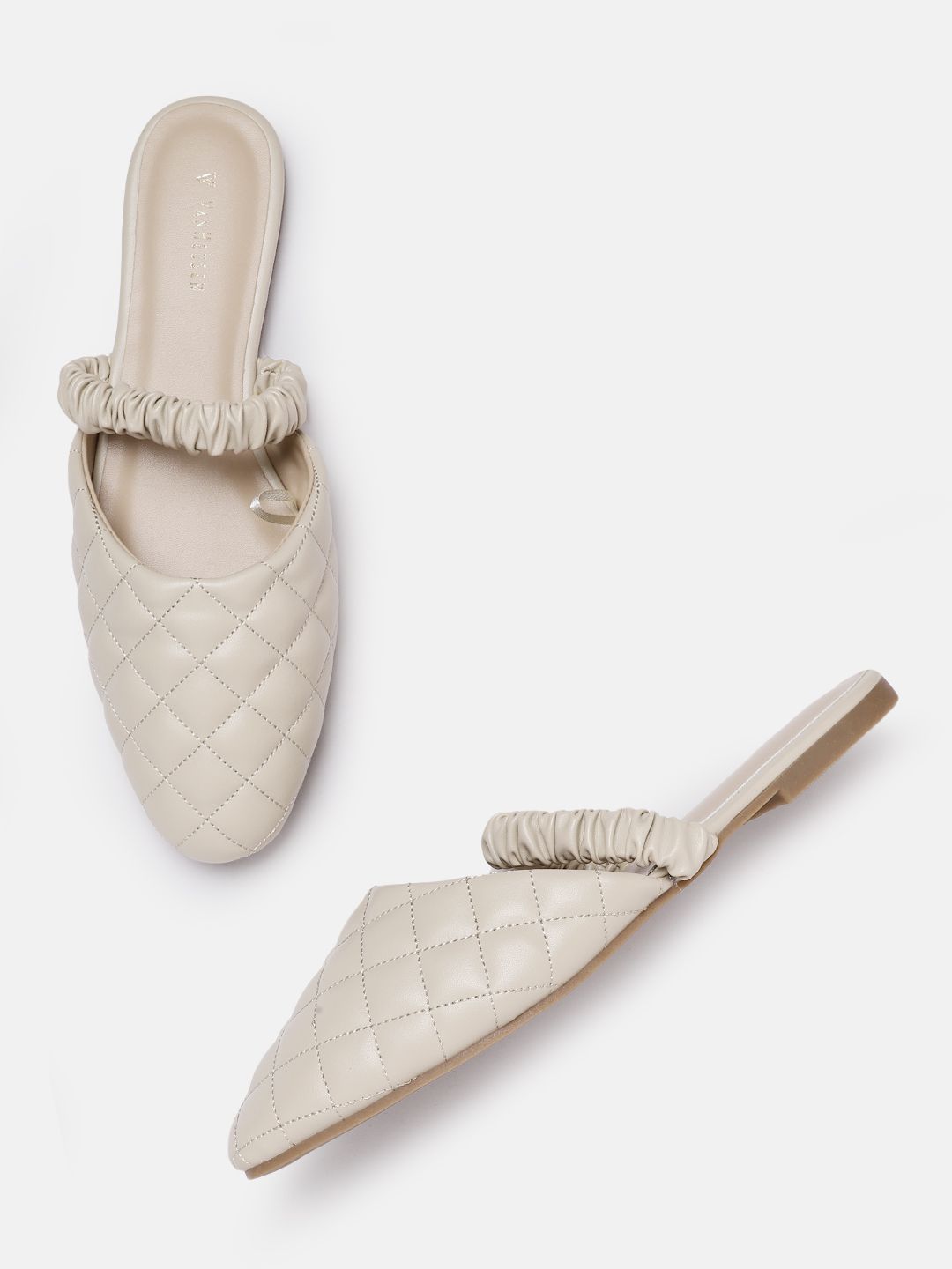 Van Heusen Woman Cream-Coloured Quilted Mules Price in India