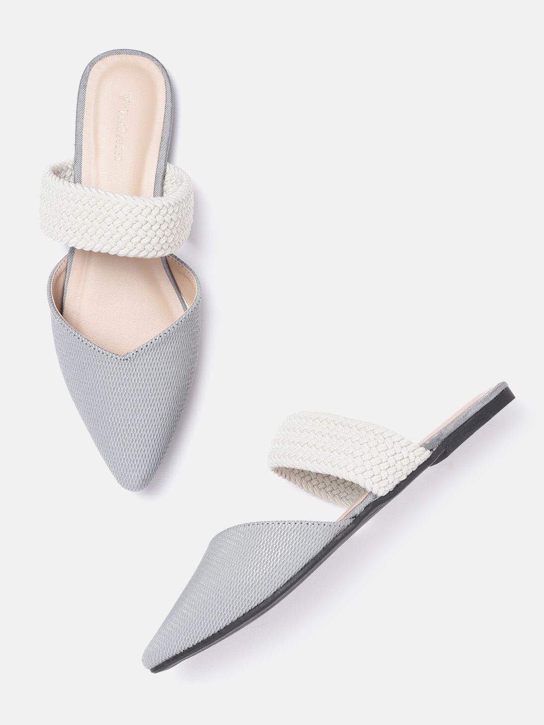 Van Heusen Woman Grey & Off White Colourblocked Mules Price in India