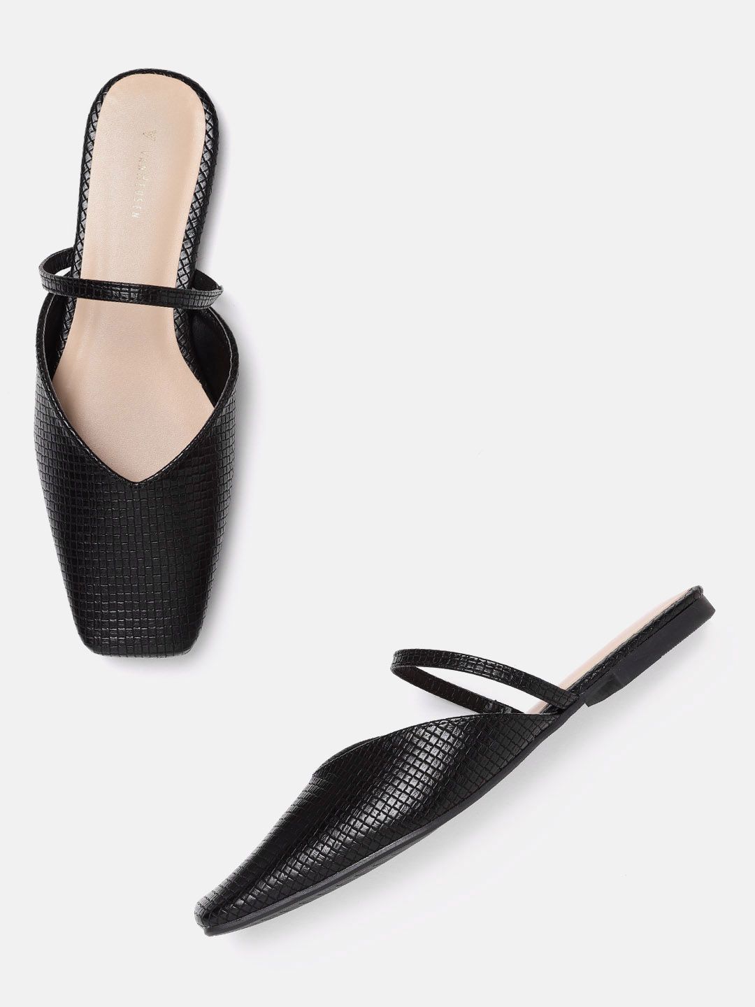 Van Heusen Woman Black Textured Mules Price in India