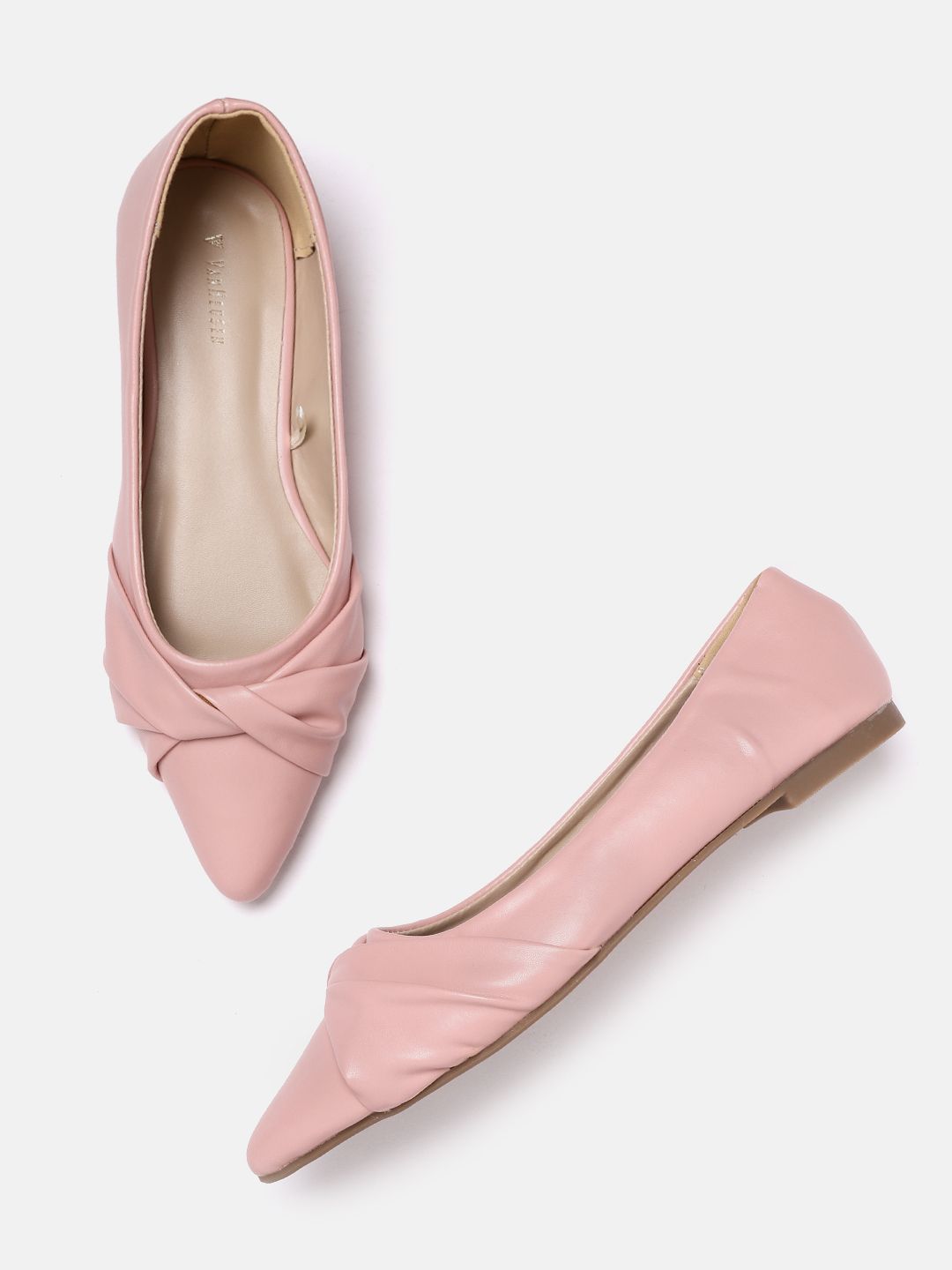 Van Heusen Woman Women Peach-Coloured Solid Ballerinas with Knot Detail Price in India