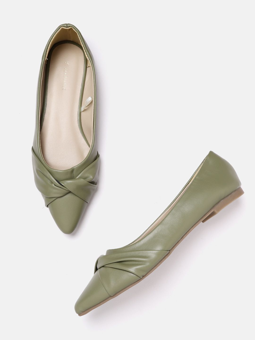 Van Heusen Woman Women Olive Green Solid Ballerinas with Knot Detail Price in India