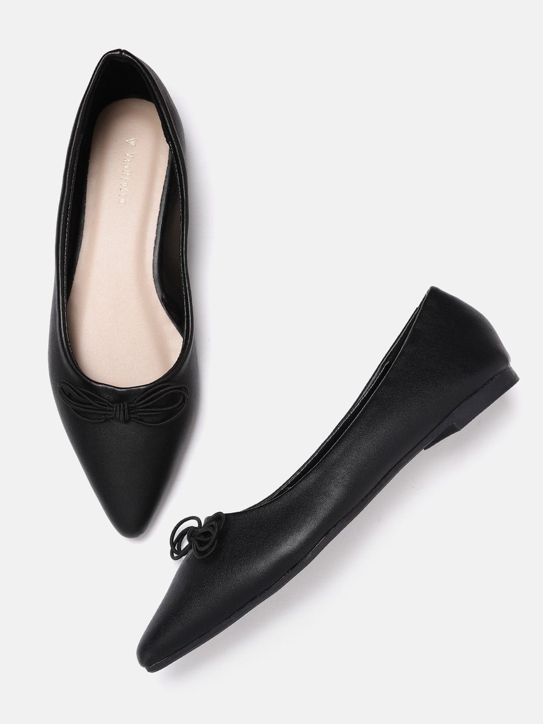Van Heusen Woman Black Solid Ballerinas with Bows Detail Price in India