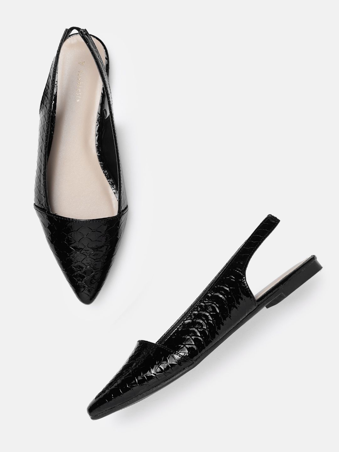 Van Heusen Woman Black Textured Ballerinas Price in India