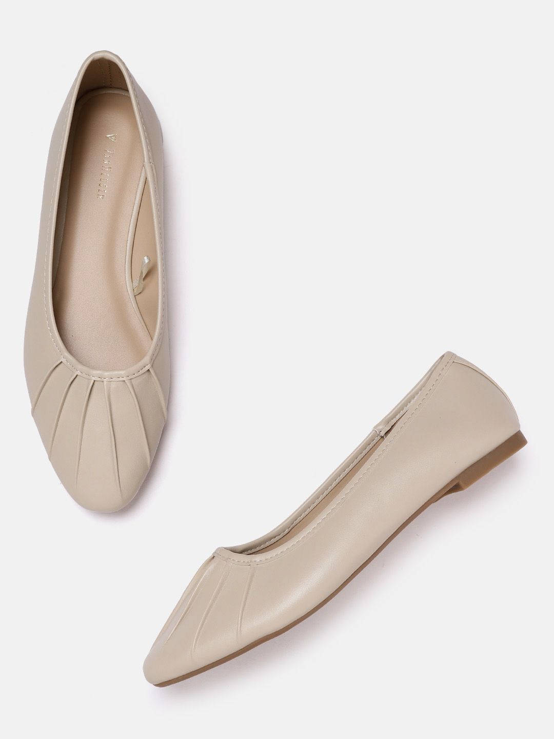 Van Heusen Woman Beige Solid Ballerinas with Pleated Detail Price in India