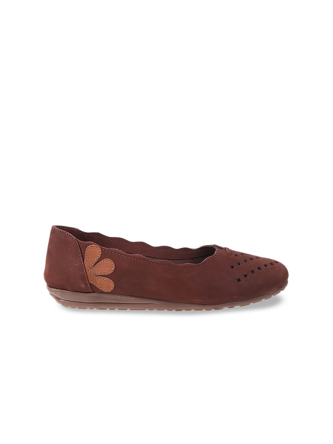Mochi Women Brown Ballerinas with Laser Cuts Flats Price in India