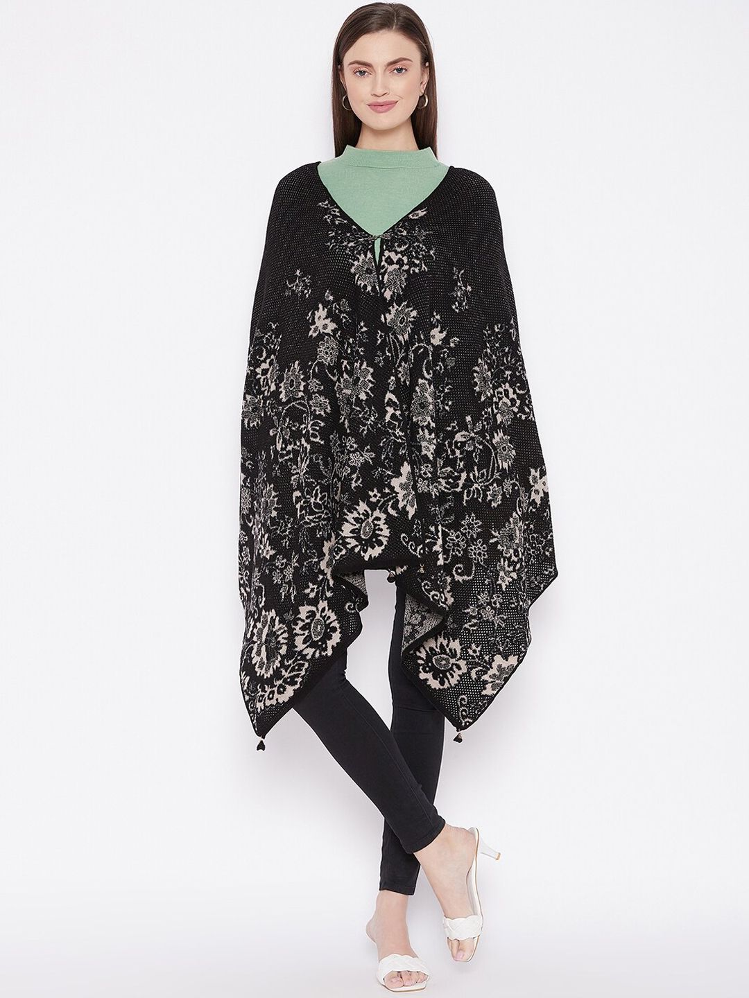 Knitstudio Women Black & White Woven Design Shawl Price in India