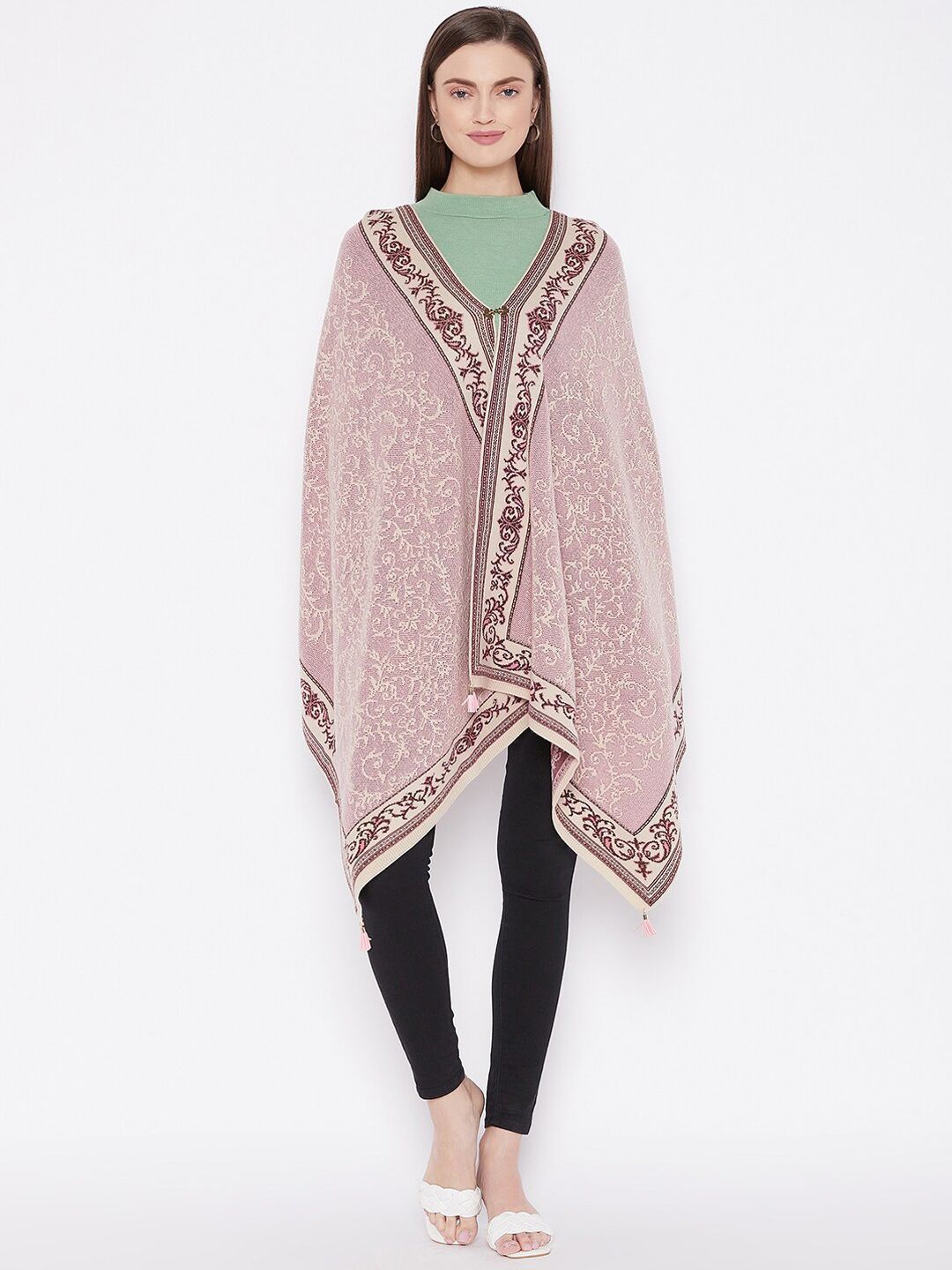 Knitstudio Women Pink Woven-Design Shawl Price in India