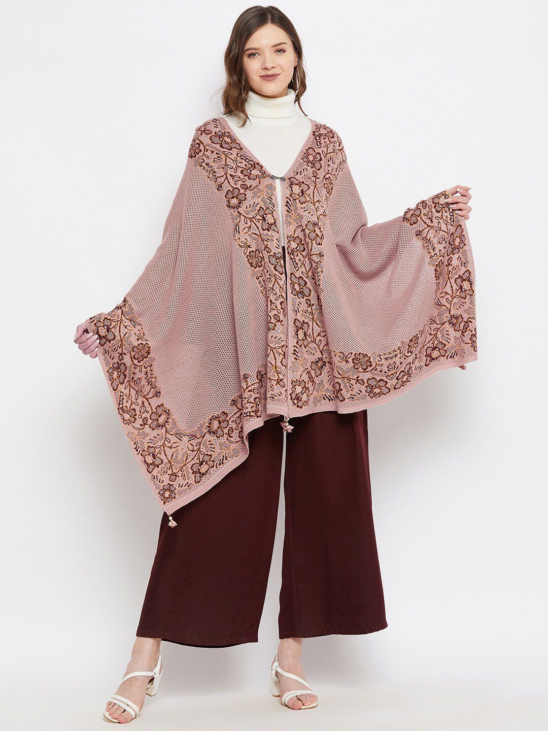 Knitstudio Women Rose Woven Design Shawl Price in India