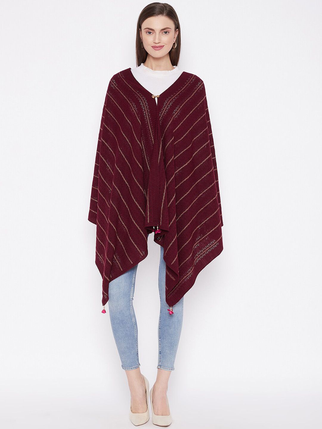 Knitstudio Women Maroon Striped Shawl Price in India