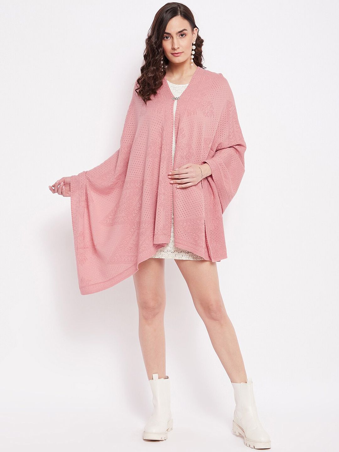 Knitstudio Women Pink Solid Knitted Shawl Price in India