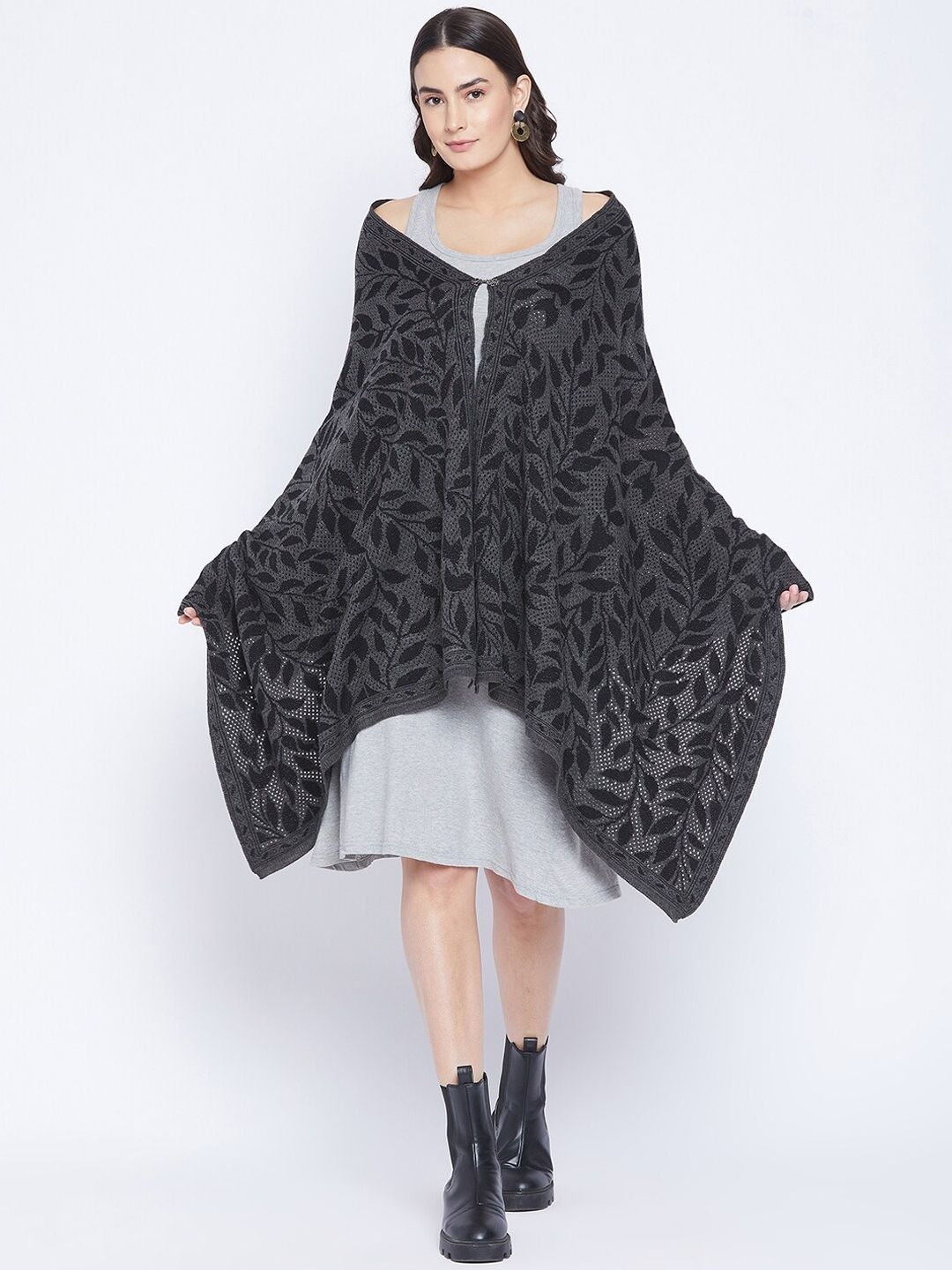 Knitstudio Women Black Woven Design Printed Shawl Price in India