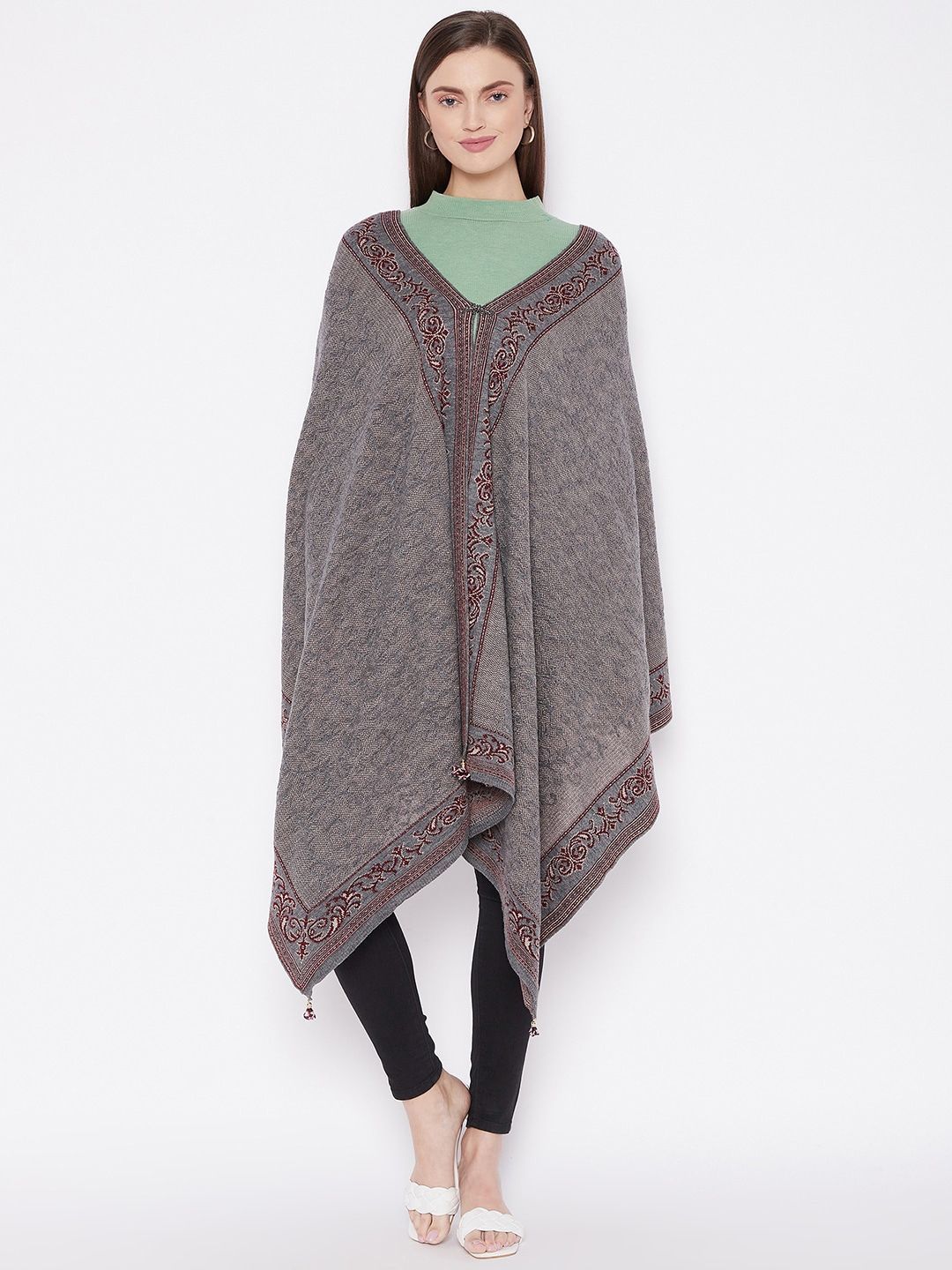 Knitstudio Women Grey Woven Design Shawl Price in India