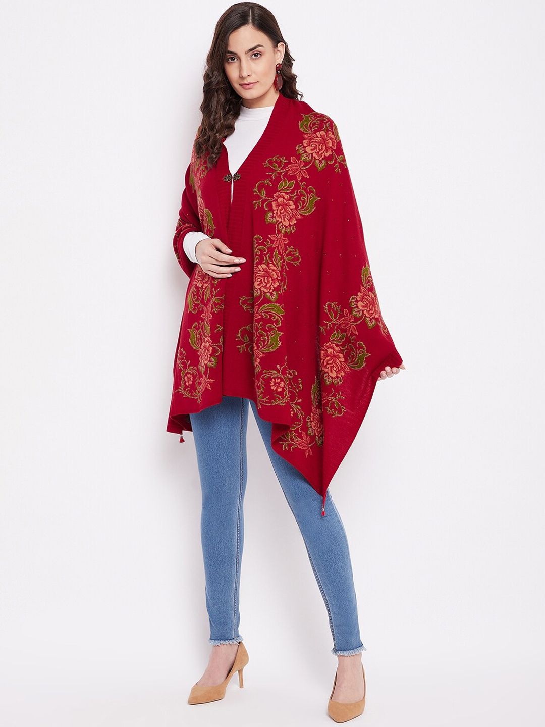 Knitstudio Women Red Knitted Design Shawl Price in India