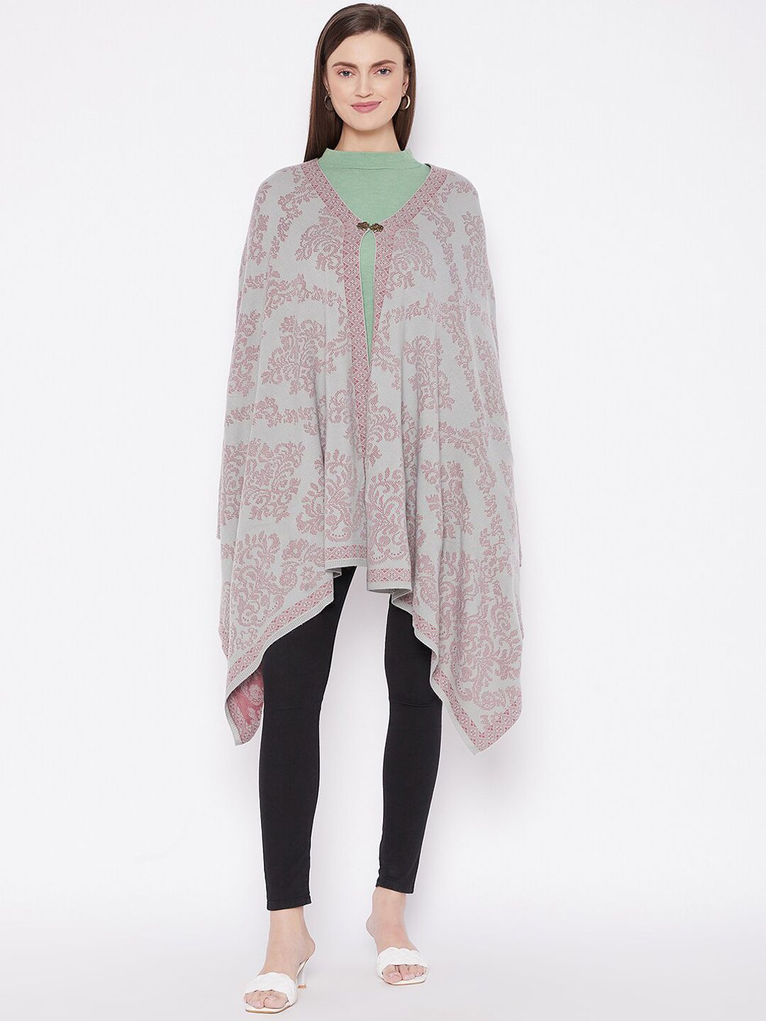 Knitstudio Women Grey & Pink Woven-Design Shawl Price in India