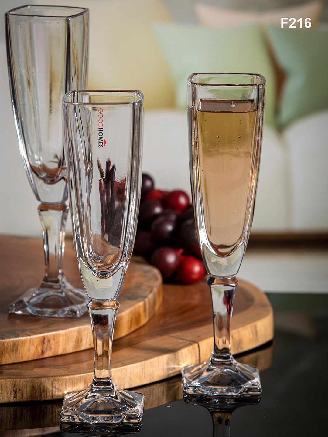 GOODHOMES Set Of 6 Transparent Solid Glass Champagne Tumbler Price in India
