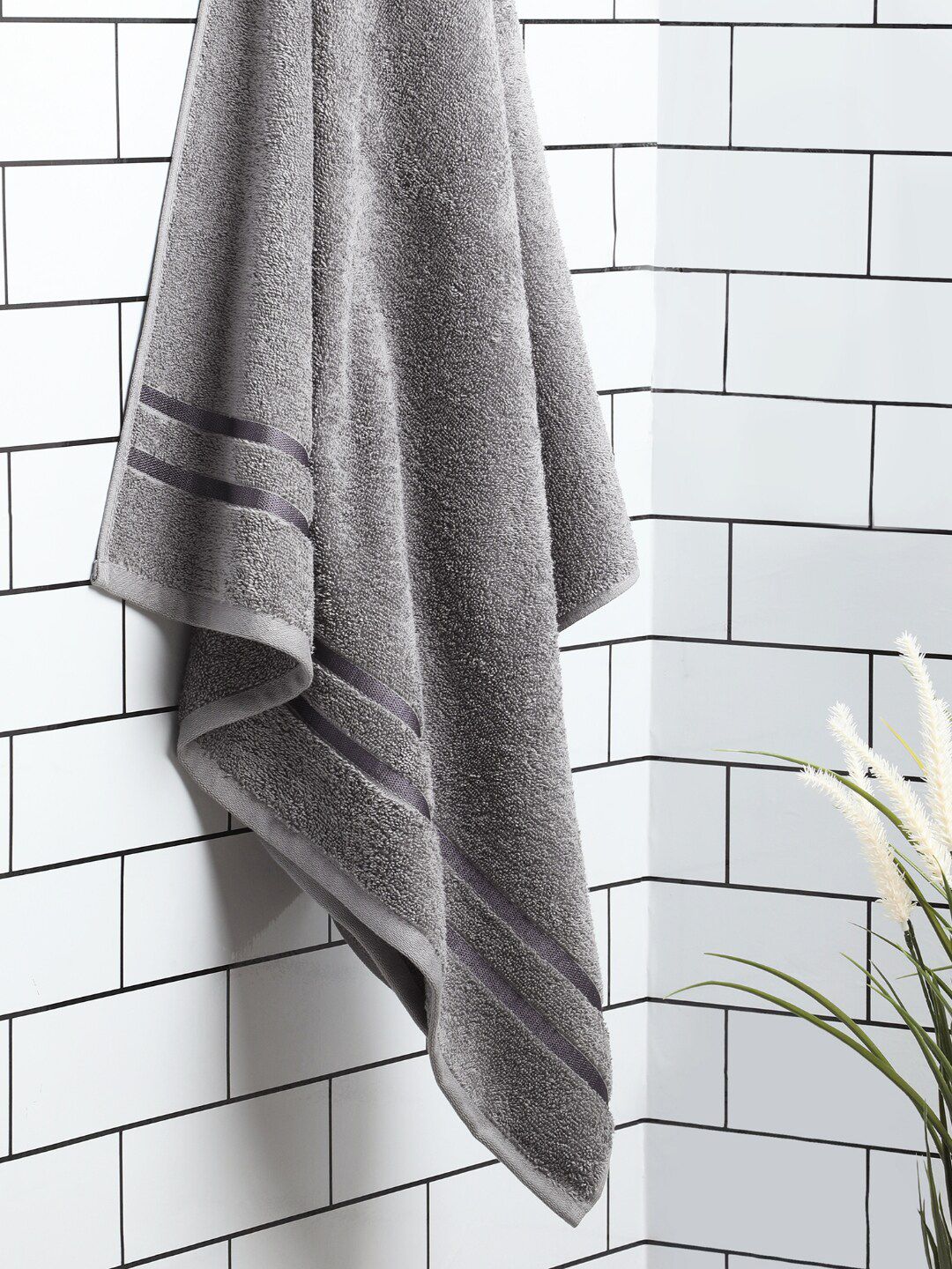 SPACES Grey Solid 500 GSM Pure Cotton Bath Towels Price in India