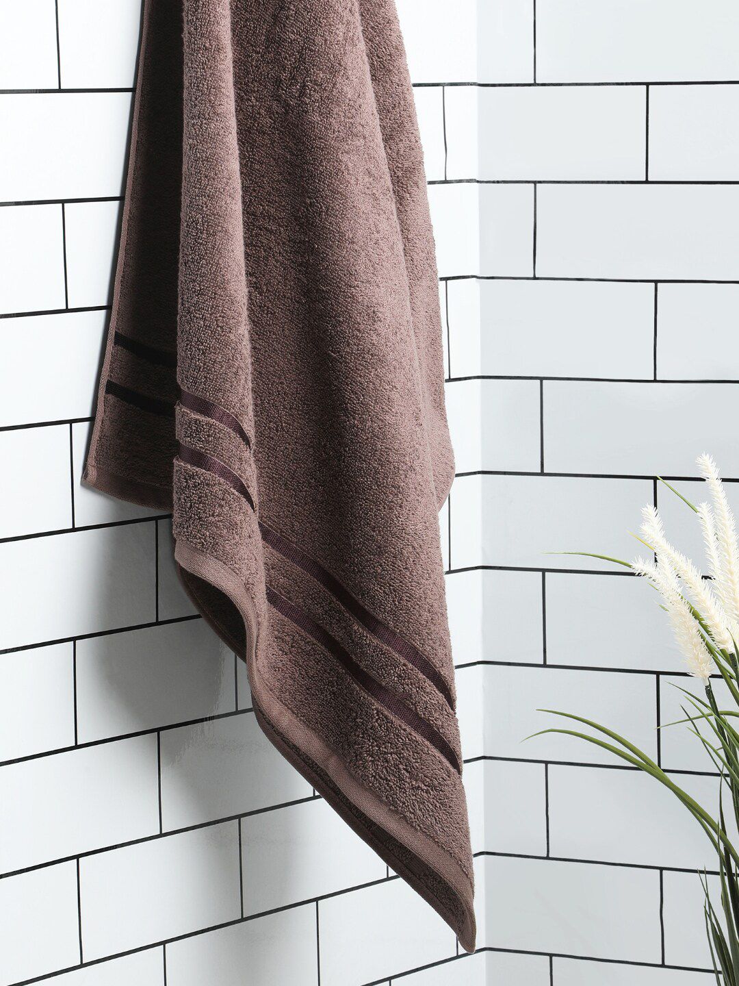 SPACES Brown Solid 500 GSM Pure Cotton Bath Towel Price in India