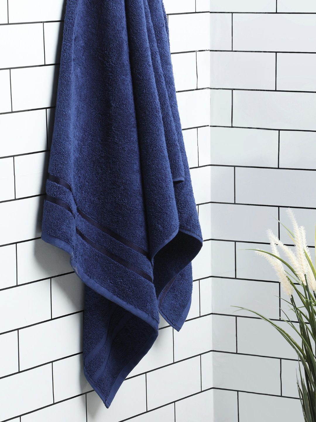 SPACES Dark-Blue Solid 500 GSM Pure Cotton Bath Towel Price in India
