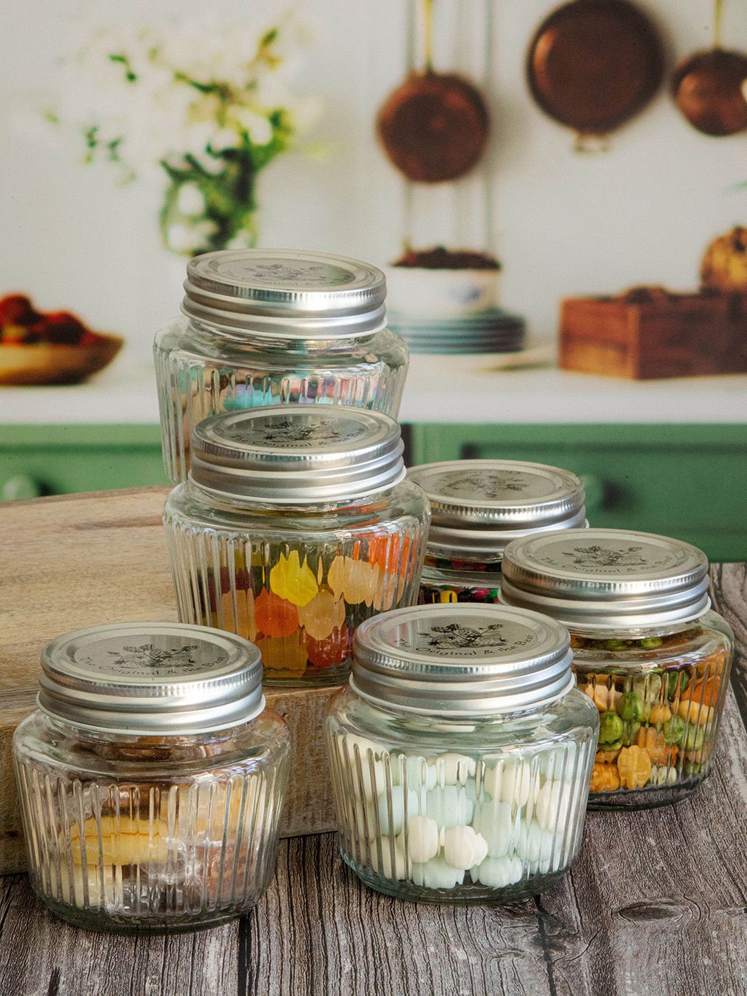 White Gold Set Of 6 Transparent Glass Storage Jar Price in India