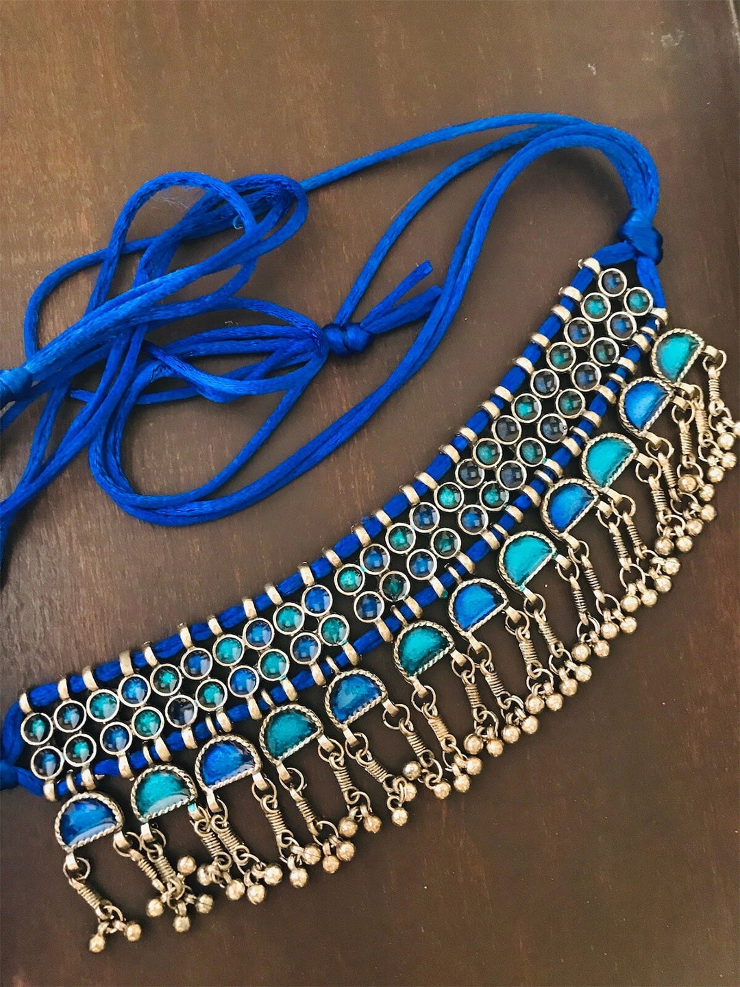 The Opal Factory Silver-Toned & Blue Silver-Plated Oxidised Necklace Price in India