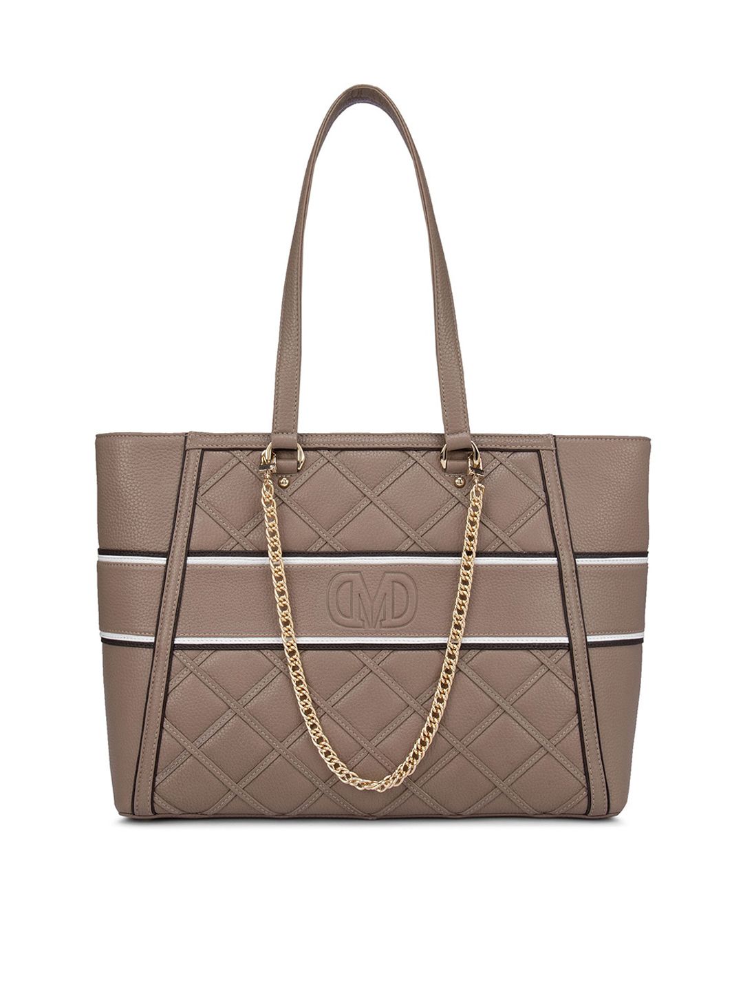 Da Milano Brown Geometric Checked Leather Shopper Shoulder Bag with Quilted Price in India