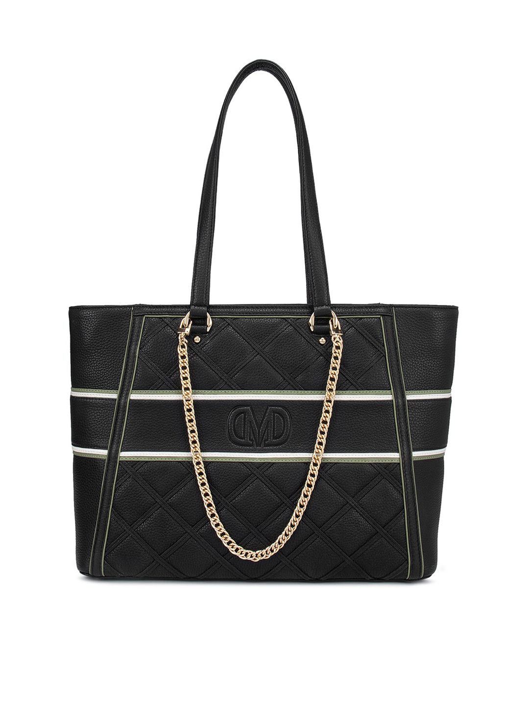 Da Milano Black Leather Oversized Shopper Shoulder Bag with Quilted Price in India