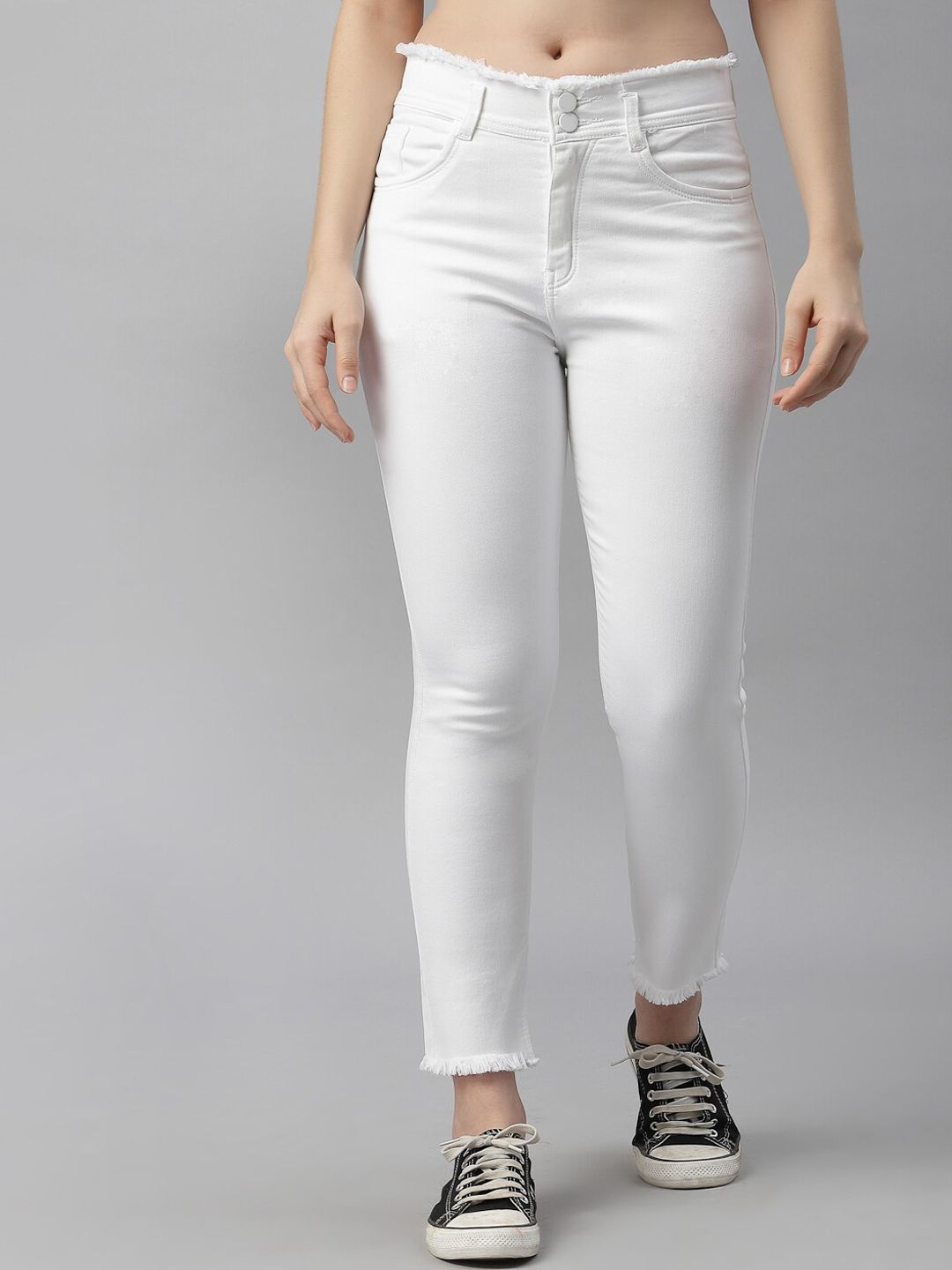 KASSUALLY Women White Stretchable Jeans Price in India