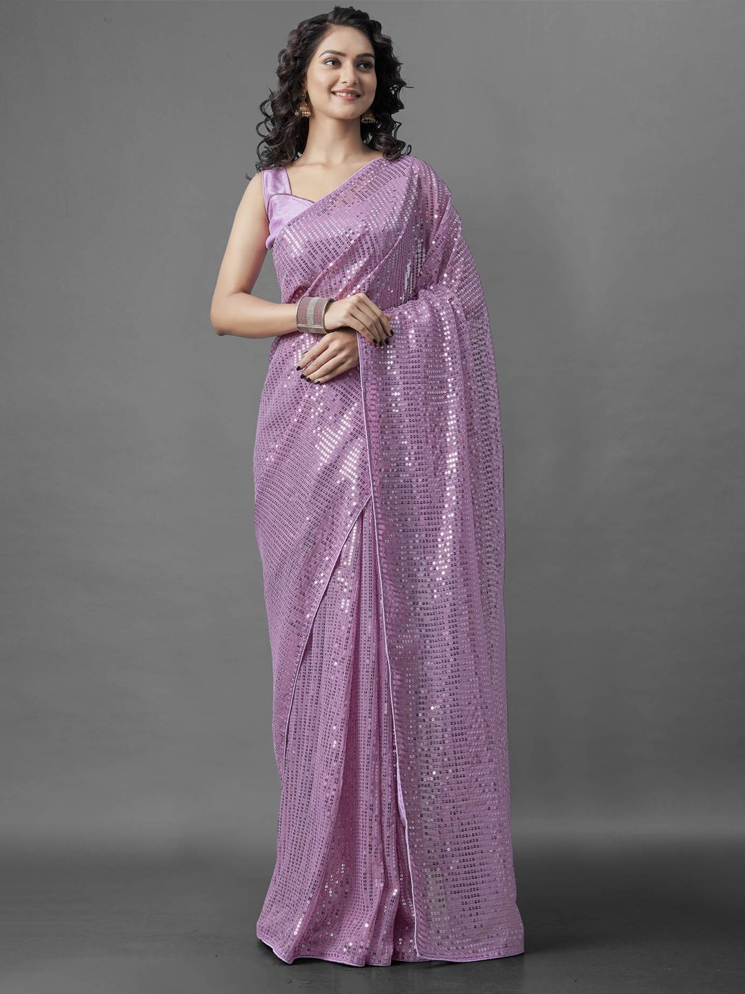 nirja Fab Mauve Embellished Sequinned Saree Price in India