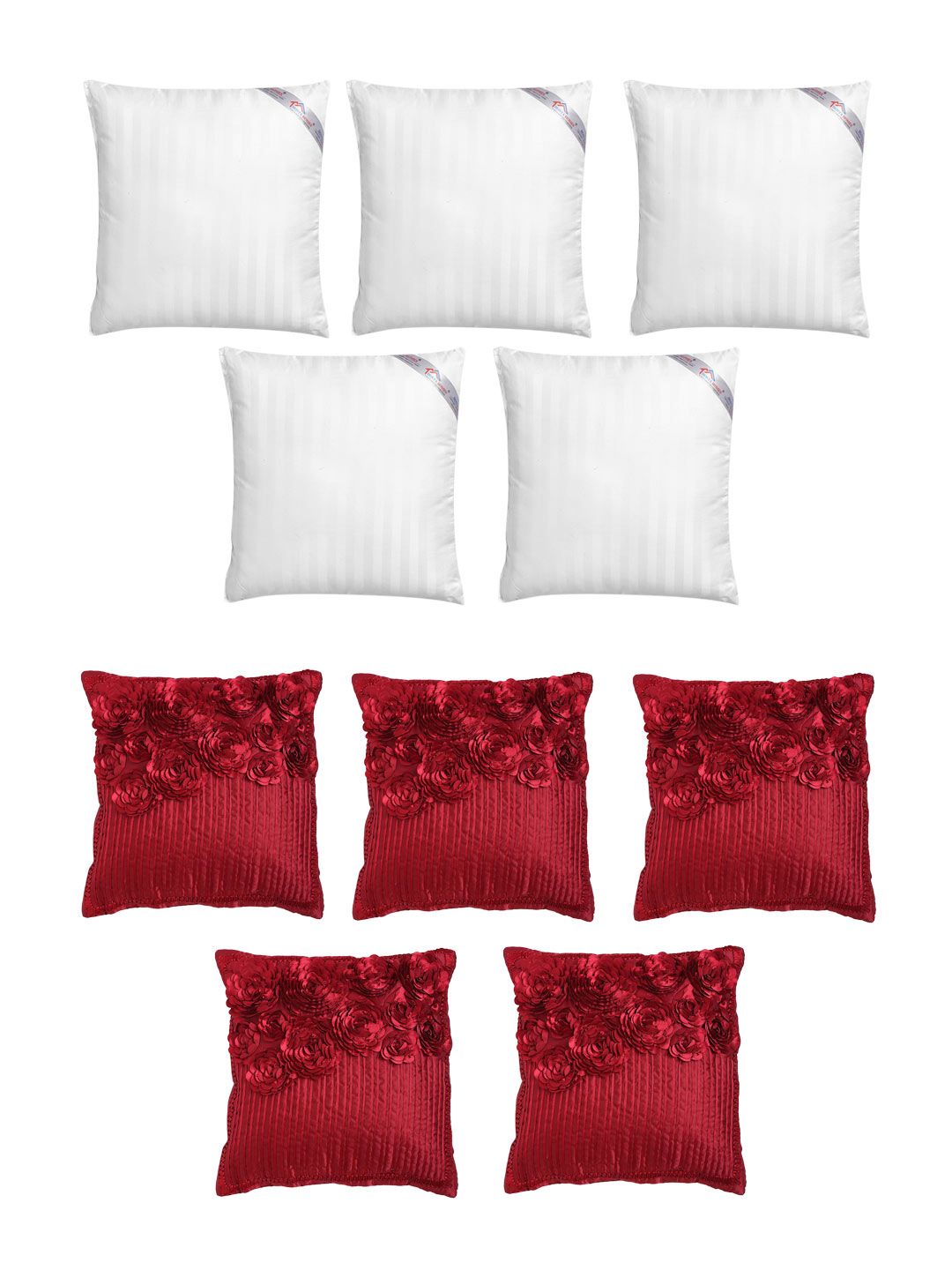 HOSTA HOMES Set of 5 Striped Cushions & 5 Embellished Square Cushion Covers Price in India
