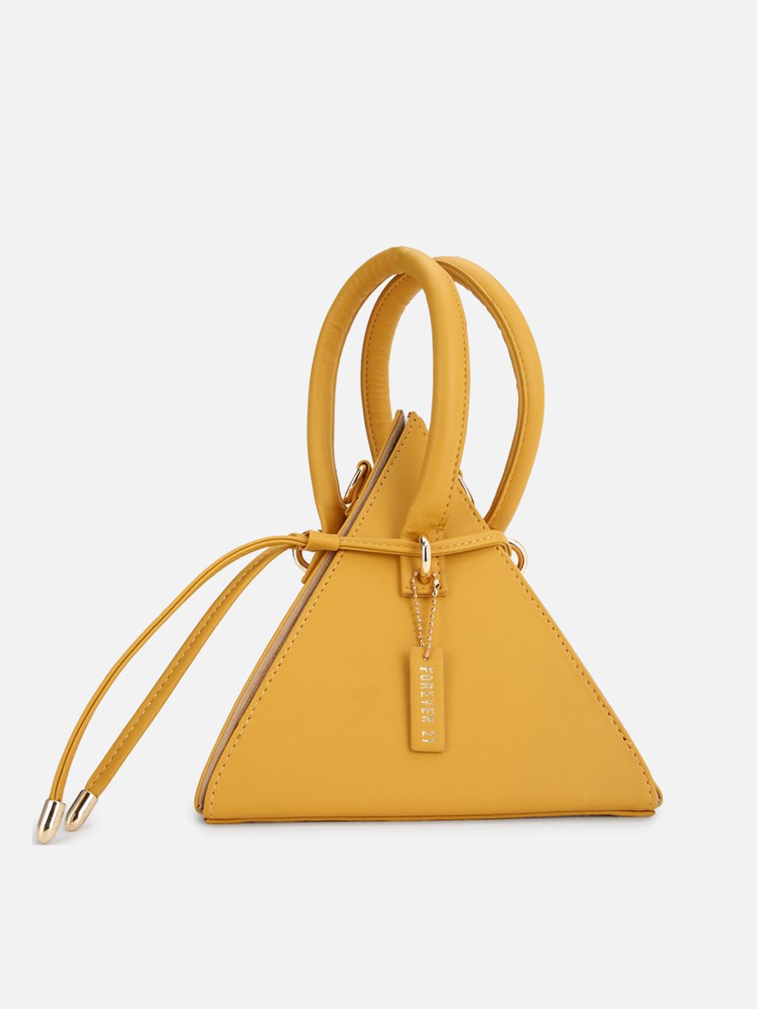FOREVER 21 Yellow Colourblocked PU Structured Handheld Bag Price in India