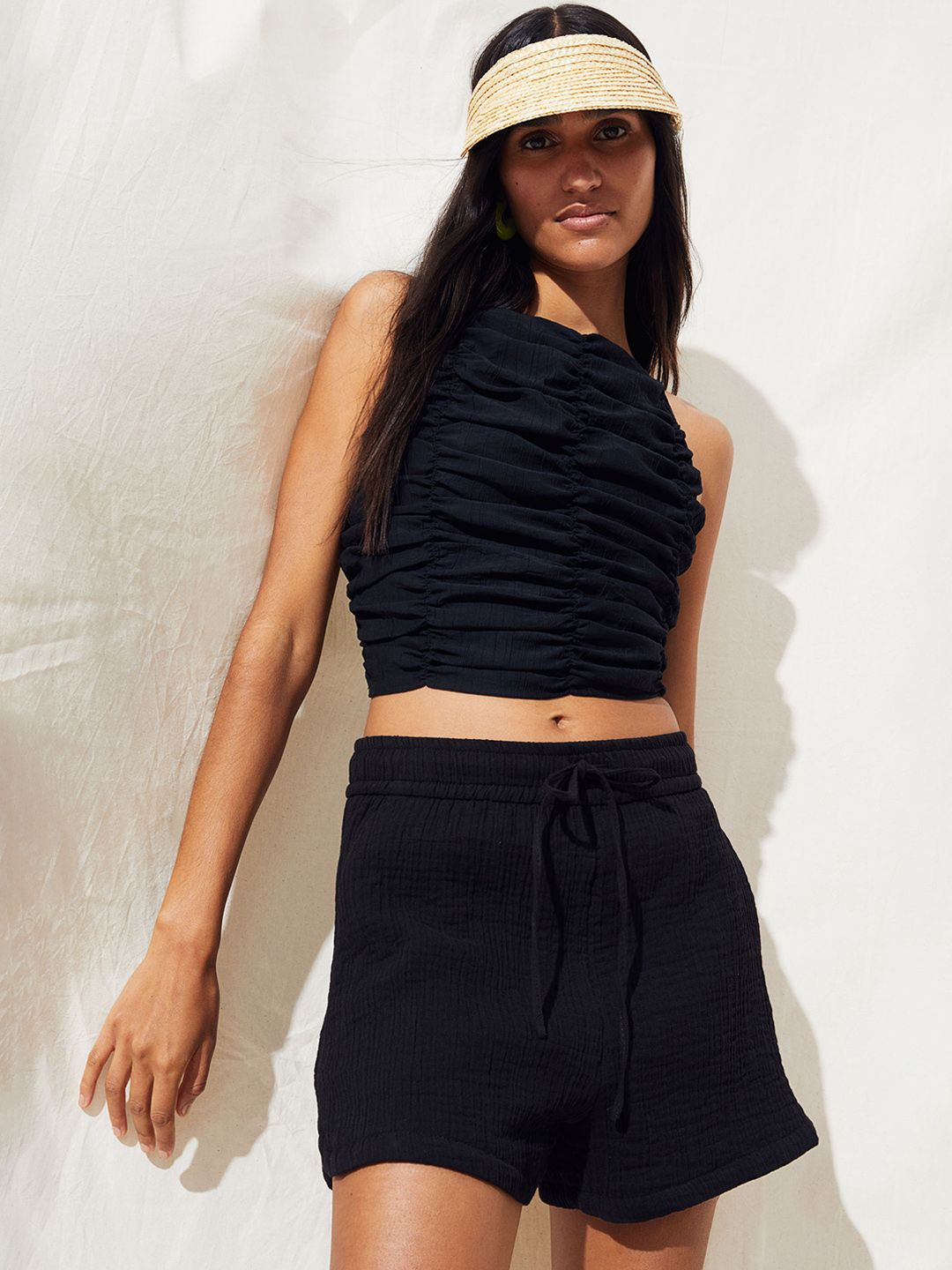 H&M Women Black Cotton Shorts Price in India
